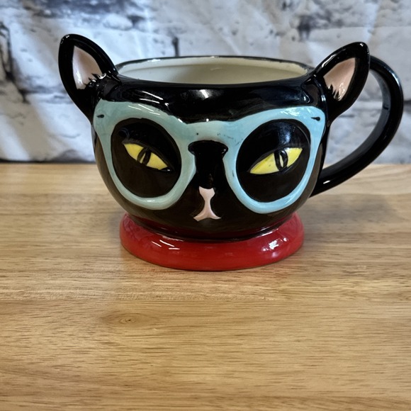 Home‎ Essentials Black Cat With Glasses Mug Coffee Tea - Picture 1 of 6